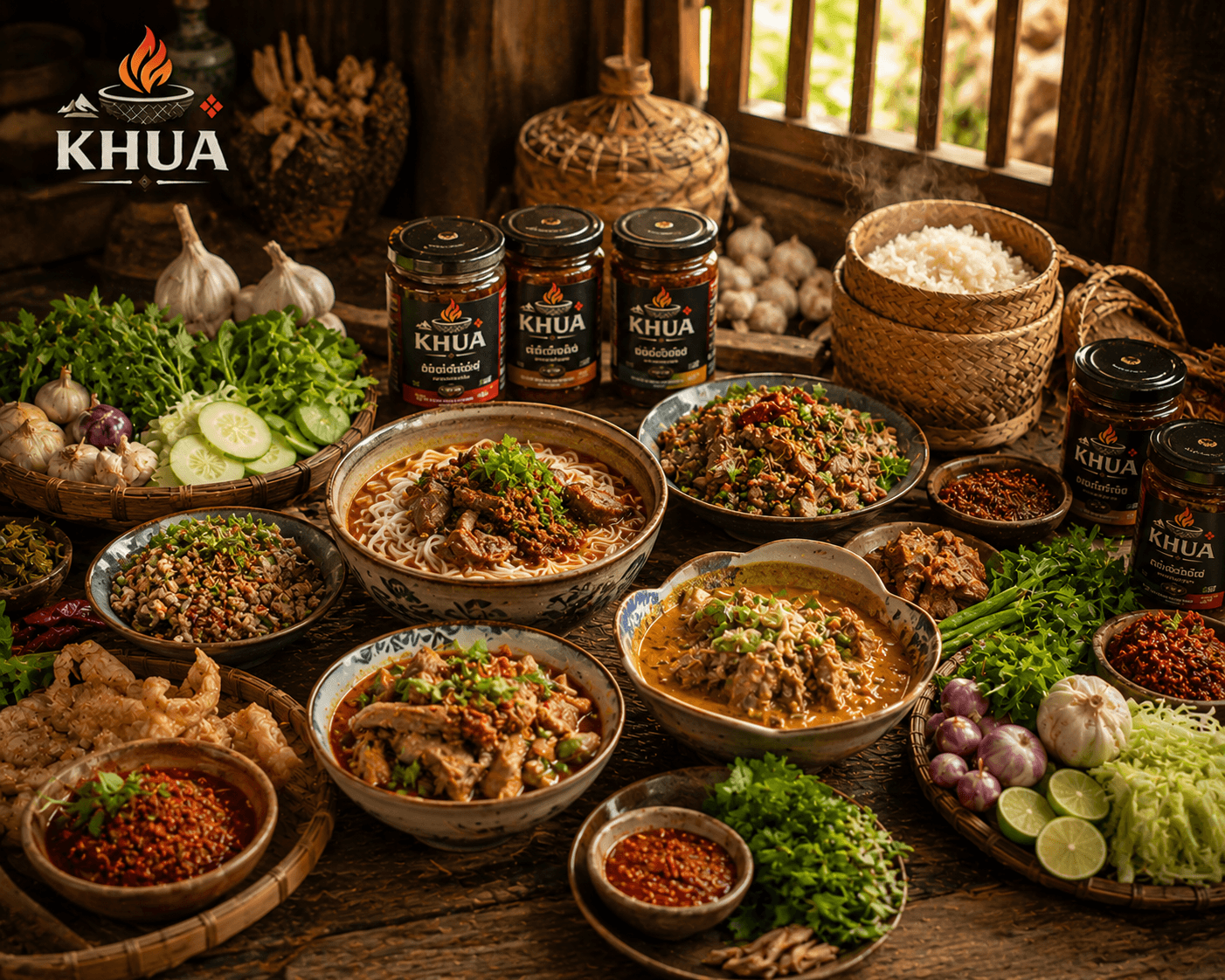 Local Lanna spices, ma-khwaen, dried chilies, fermented soybean, and Northern herbs