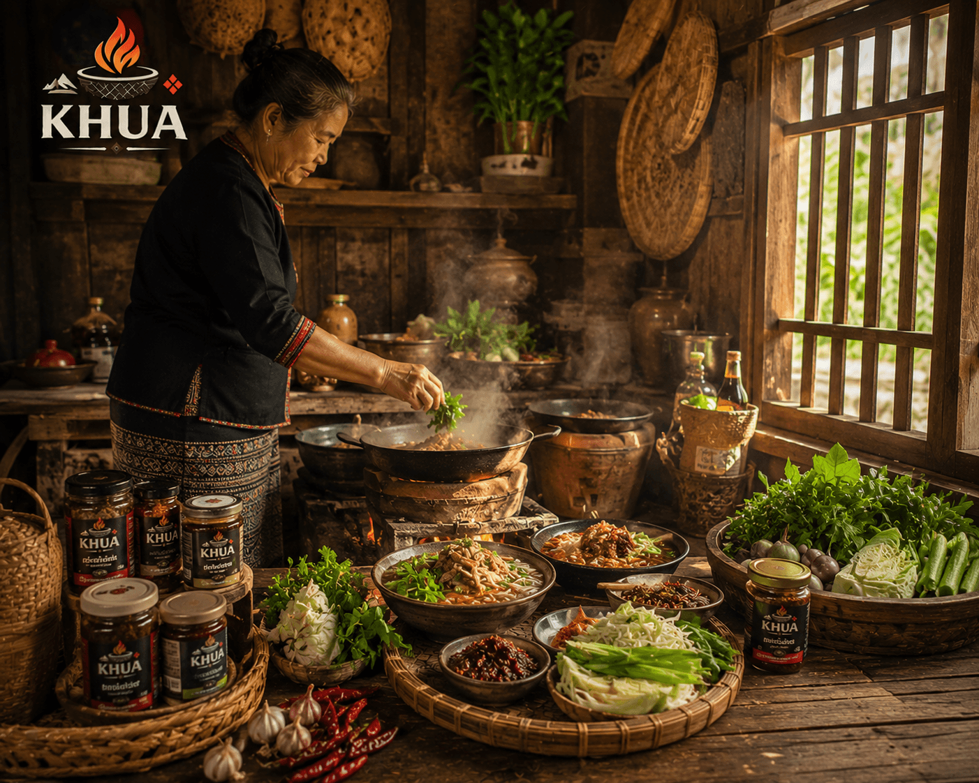 Real Northern Thai kitchen in a Phayao Lanna wooden home